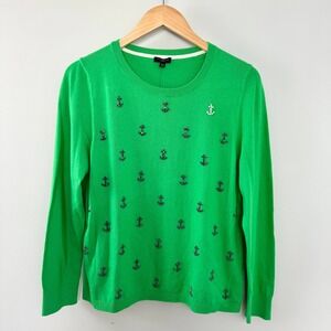 Talbots Kelly Green Anchor Embellished Long Sleeve Sweater Women's XLP